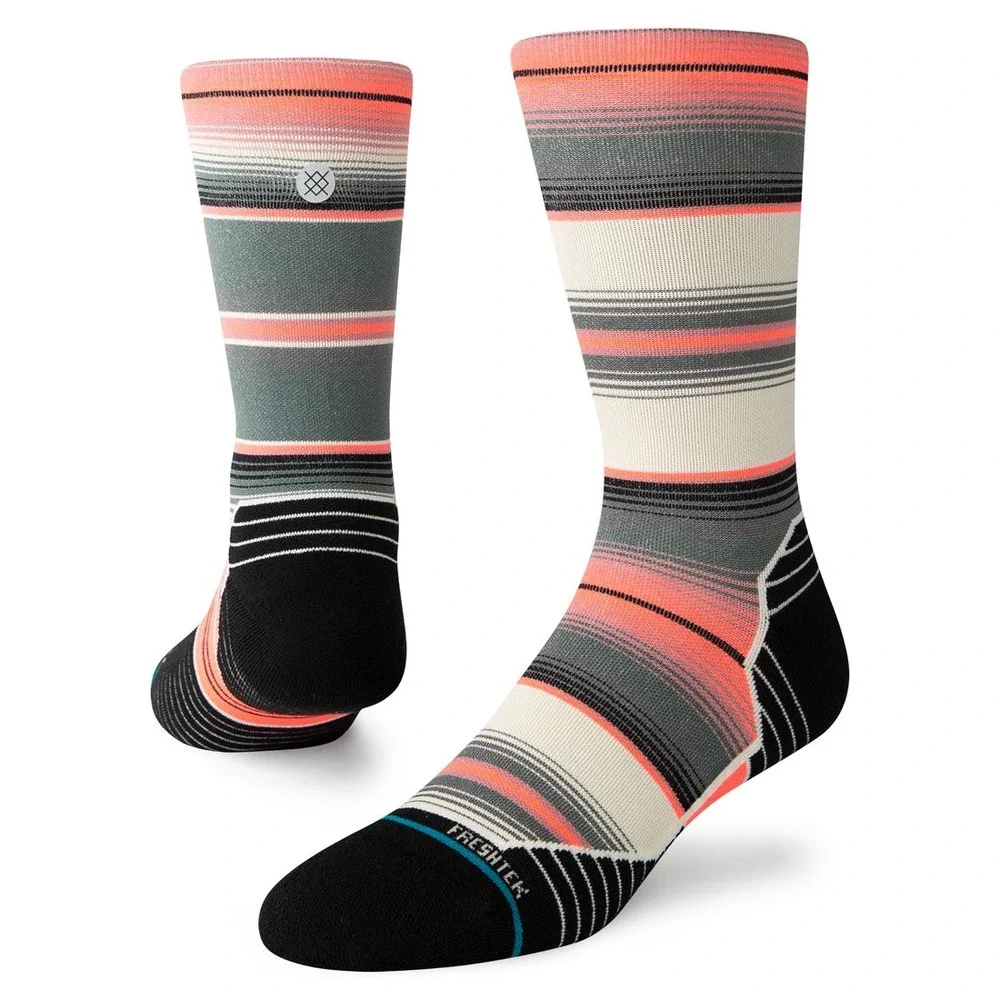 Stance Lanak Pass Light Crew Socks Teal Coral Gray Striped Medium Run FreshTek